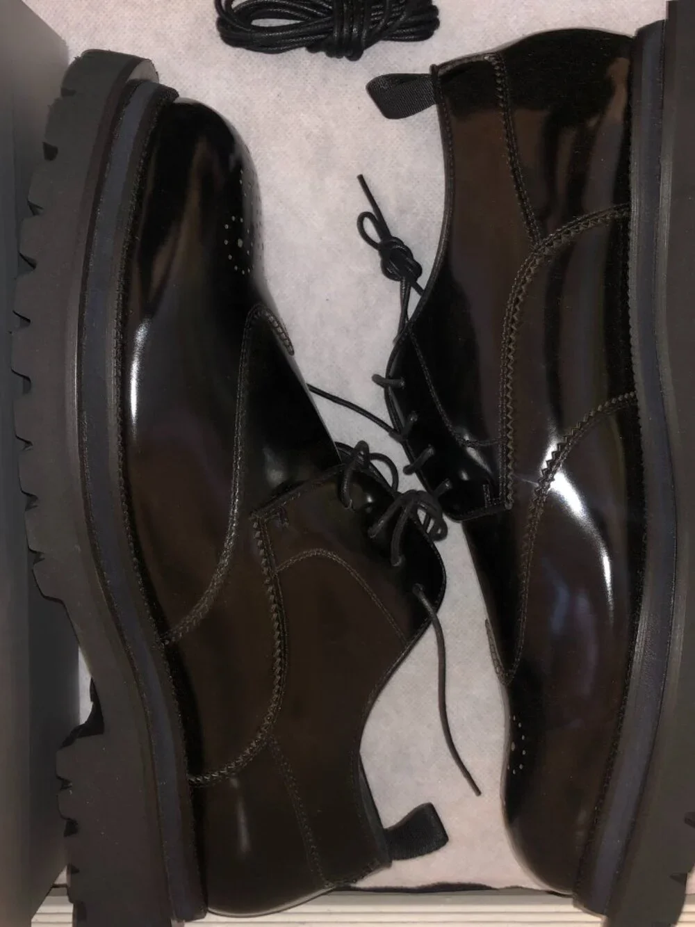 NIB DIVINCH Mens Black Leather Wingtip Brogue Lug Sole Derby Shoes Size 13